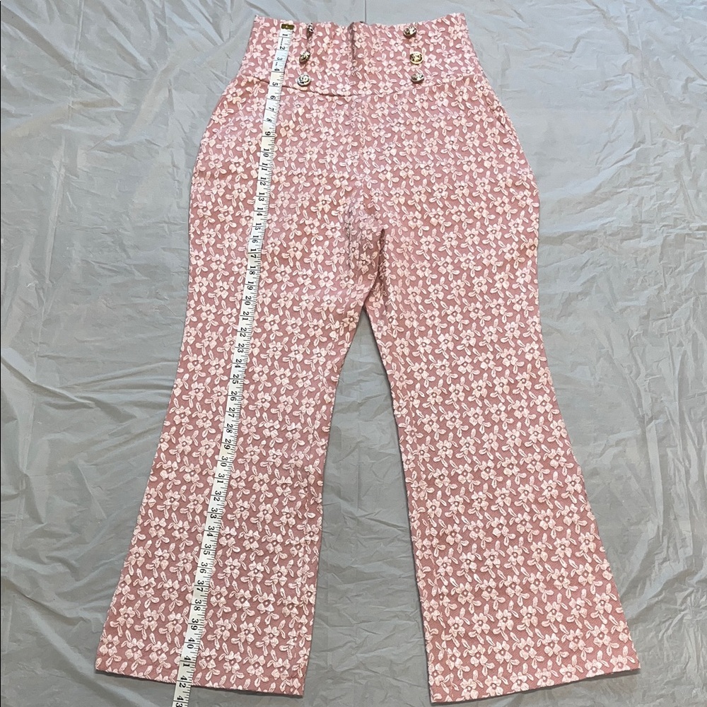 High-Waist Pink Floral Wide-Leg Pants